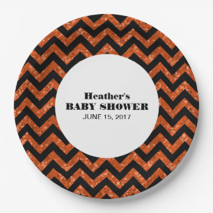 Orange Zickzack Glitzer Babydusche Teller