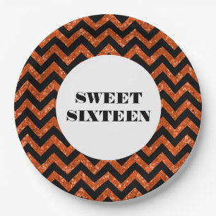 Orange Zickzack Glitzer Sweet 16 Paper Teller