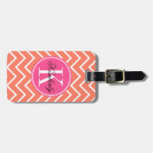 Orange Zickzack mit rosa Monogramm Gepäckanhänger (Vorderseite horizontal)