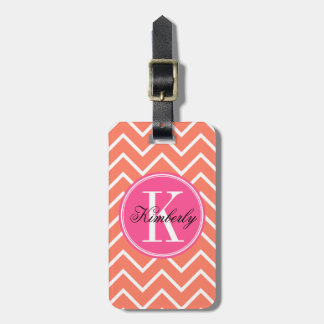 Orange Zickzack mit rosa Monogramm Gepäckanhänger