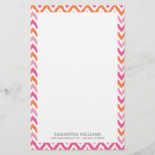 Orange Zigzag Ikat-Muster Briefpapier (Vorderseite)