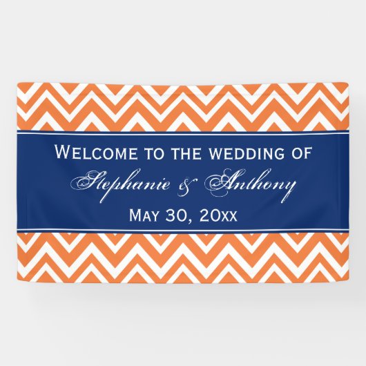 Orange Zigzag Muster mit Royal Blue Wedding Banner (Horizontal)