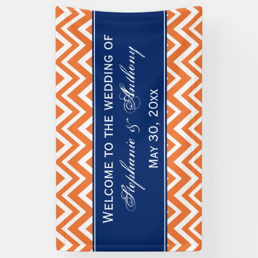 Orange Zigzag Muster mit Royal Blue Wedding Banner (Vertikal)