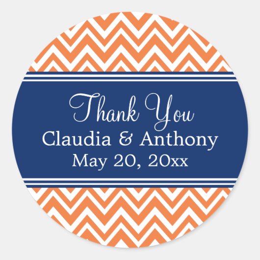 Orange Zigzag Pattern, Royal Blue Vielen Dank Runder Aufkleber (Vorderseite)