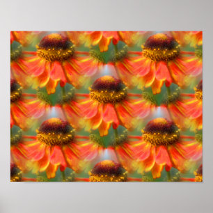 Orange Zinnia Blume Abstrakt Art Poster