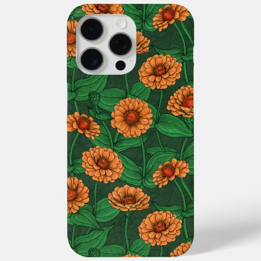 Orange Zinnia Blume, grüne Blätter auf dunkelgrün Case-Mate iPhone Hülle (Rückseite)