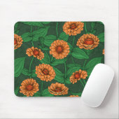 Orange Zinnia Blume, grüne Blätter auf dunkelgrün Mousepad (Mit Mouse)