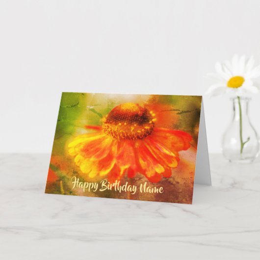 Orange Zinnia Floral Art Personalisieren Geburtsta Karte (Kleine Pflanze)