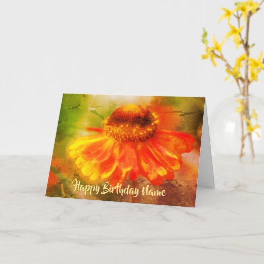 Orange Zinnia Floral Art Personalisieren Geburtsta Karte (Gelbe Blume)