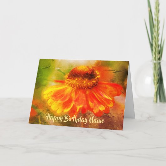 Orange Zinnia Floral Art Personalisieren Geburtsta Karte (Vorderseite)