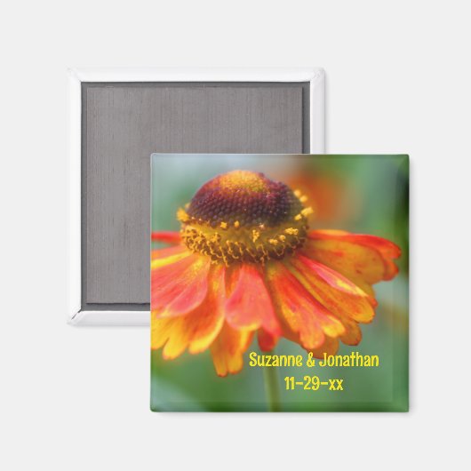 Orange Zinnia Flower Personalized Wedding Magnet (Vorderseite/Rückseite)