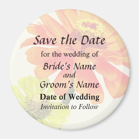 Orange Zinnia und Gelbzinnie Save the Date Magnet (Vorne)