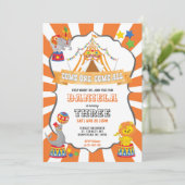 Orange Zirkus Karneval Geburtstag Einladung (Stehend Vorderseite)