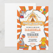 Orange Zirkus Karneval Geburtstag Einladung (Vorne/Hinten)