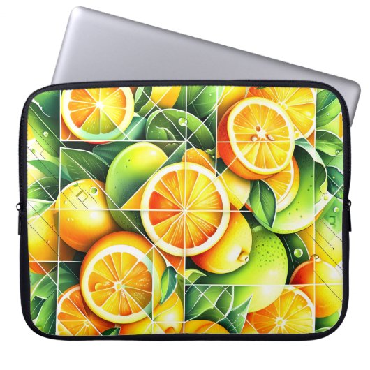Orange Zitrone Botanisch Citrus Geometrisch Laptopschutzhülle (Vorderseite)