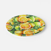 Orange Zitrone Botanisch Citrus Geometrisch Pappteller (Schrägansicht)