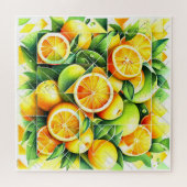 Orange Zitrone Botanisch Citrus Geometrisch Puzzle (Horizontal)
