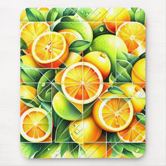 Orange Zitrone Botanisch Zitrus Geometrisch Mousepad (Vorne)