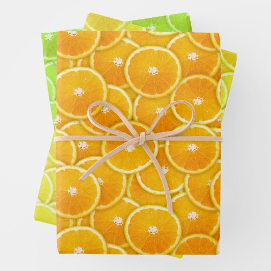 Orange, Zitronen und Limone Scheiben Geschenkpapier Set (Beispiel)