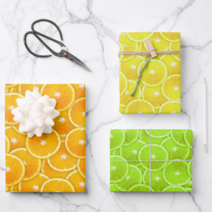 Orange, Zitronen und Limone Scheiben Geschenkpapier Set