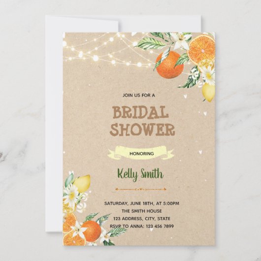 Orange Zitronenfrüchte Dusche zum Thema Dusche Einladung (Vorderseite)