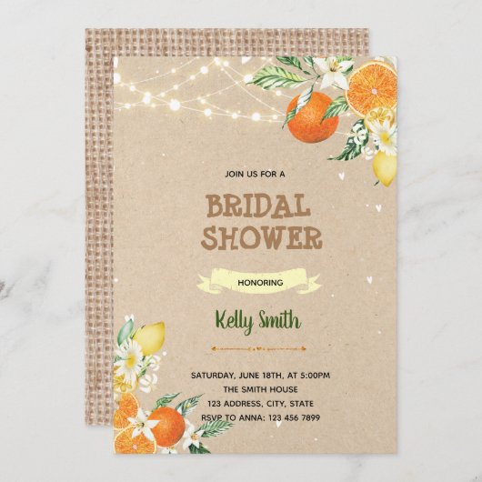 Orange Zitronenfrüchte Dusche zum Thema Dusche Einladung (Vorne/Hinten)