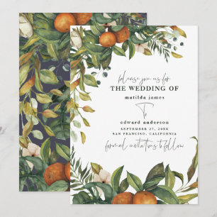 Orange-Zitrus-Aquarell botanische Hochzeit Save The Date