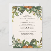 Orange-Zitrus-Aquarell botanische Hochzeit Save The Date (Vorderseite)