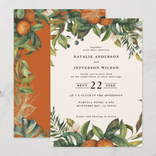 Orange-Zitrus-Aquarell botanische Hochzeit Save The Date