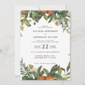 Orange-Zitrus-Aquarell botanische Hochzeit Save The Date (Vorderseite)