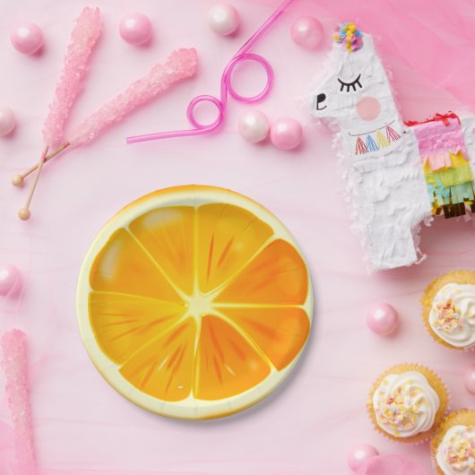 Orange Zitrusfrucht-Scheibe auf PapierTeller (Party)