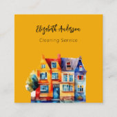 Orange Zuhause Reinigungsservice QR-Code Quadratische Visitenkarte (Vorderseite)