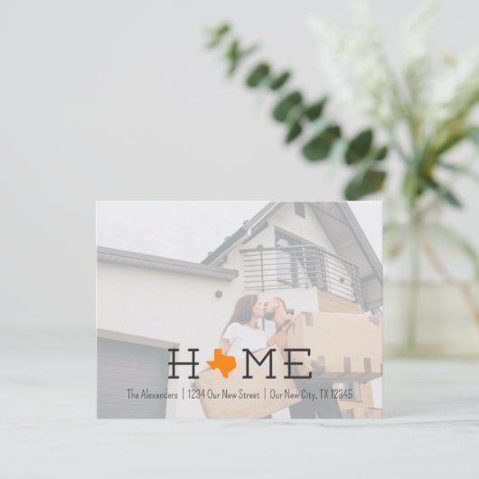 Orange ZUHAUSE Texas Moving Ankündigung Postcard Postkarte (Stehend Vorderseite)