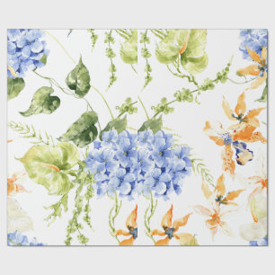 Orangeblaue und grüne Aquarell-Blumen-Tasse Geschenkpapier