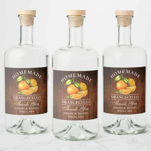 Orangecello Wedding Wood Alkoholflaschenetikett (Flaschen)