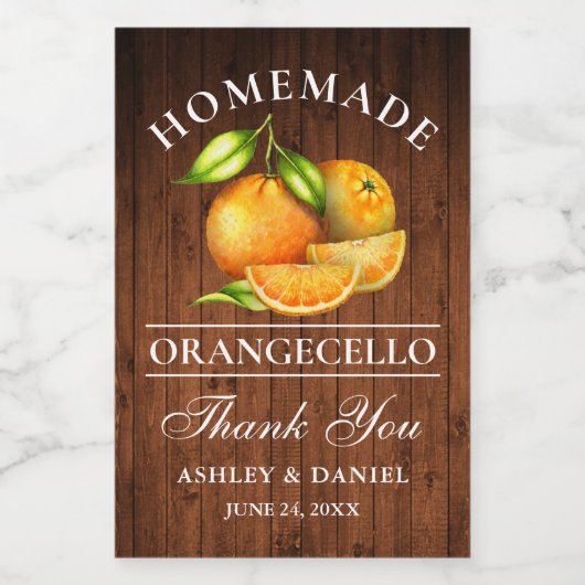 Orangecello Wedding Wood Mini Weinetikett (Einzelnes Label)