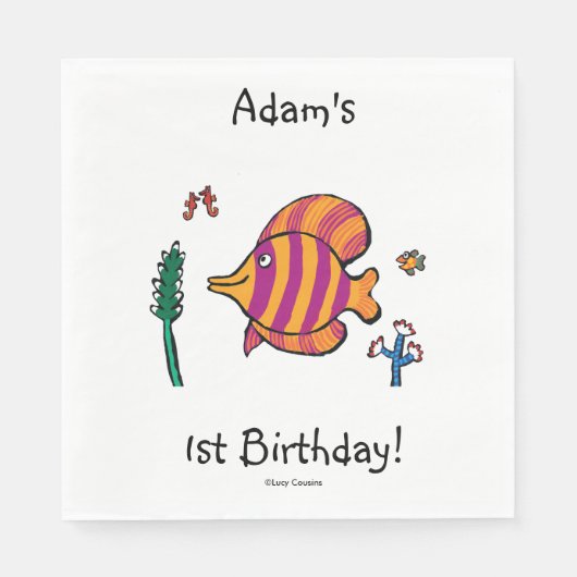 Orangefangene und Lila tropische Fische mit Seepfe Serviette (Vorderseite)