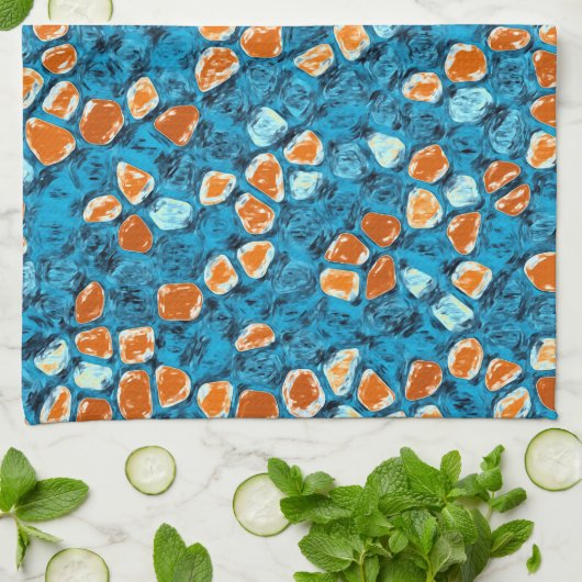 Orangefarbene Abstrakte Kunst Geschirrtuch (Gefaltet)