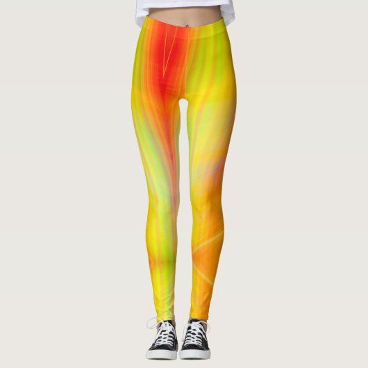 Orangefarbene abstrakte Lichtstreppe cooler Spaß Leggings (Vorderseite)