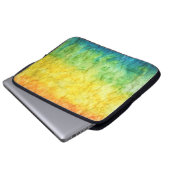 Orangefarbene abstrakte und grüne Malerei Laptopschutzhülle (Vorne Knopf)