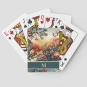 Orangefarbene Aquamarine Blume Blätter Monogramm Spielkarten (Rückseite)