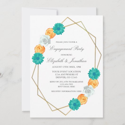 Orangefarbene Aquamarine, geometrische Gruppe Einladung (Vorderseite)