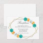 Orangefarbene Aquamarine geometrische Hochzeitsemp Begleitkarte (Vorne/Hinten)