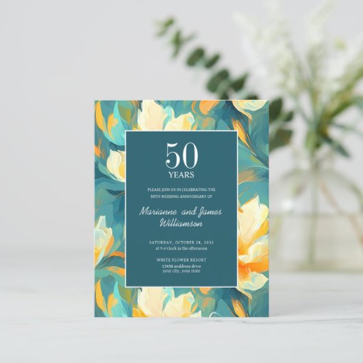 Orangefarbene Aquamarine gestrichene Blume zum 50. (Stehend Vorderseite)