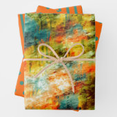 Orangefarbene Aquamarine Polka-Punkte Streifen Geschenkpapier Set (Beispiel)