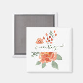 Orangefarbene Aquarellblumen personalisiert Magnet (Vorderseite/Rückseite)
