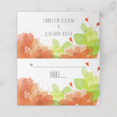 Orangefarbene ätherische Blume Hochzeitskarte Platzkarte (Außenseite Aufgefaltet)