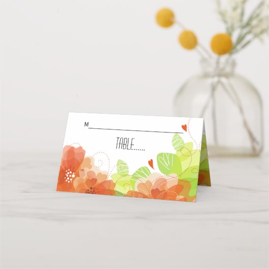Orangefarbene ätherische Blume Hochzeitskarte Platzkarte (Vorderseite)