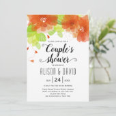 Orangefarbene ätherische Blume Hochzeitspaare dusc Einladung (Stehend Vorderseite)