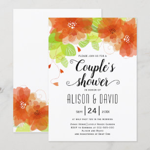 Orangefarbene ätherische Blume Hochzeitspaare dusc Einladung